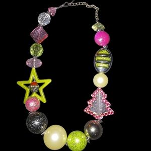 Festive Beaded Necklace with Green and Pink Accents